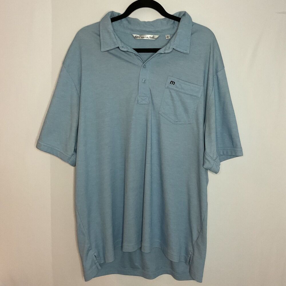 TravisMathew Polo Shirt Men 2XL XXL Blue Short‎ Sleeve Golf Athletic Breathable
